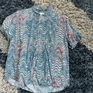 Men's Blue and Red Wave Pattern Casual Shirt